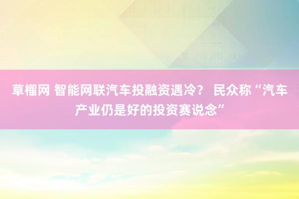 草榴网 智能网联汽车投融资遇冷？ 民众称“汽车产业仍是好的投资赛说念”